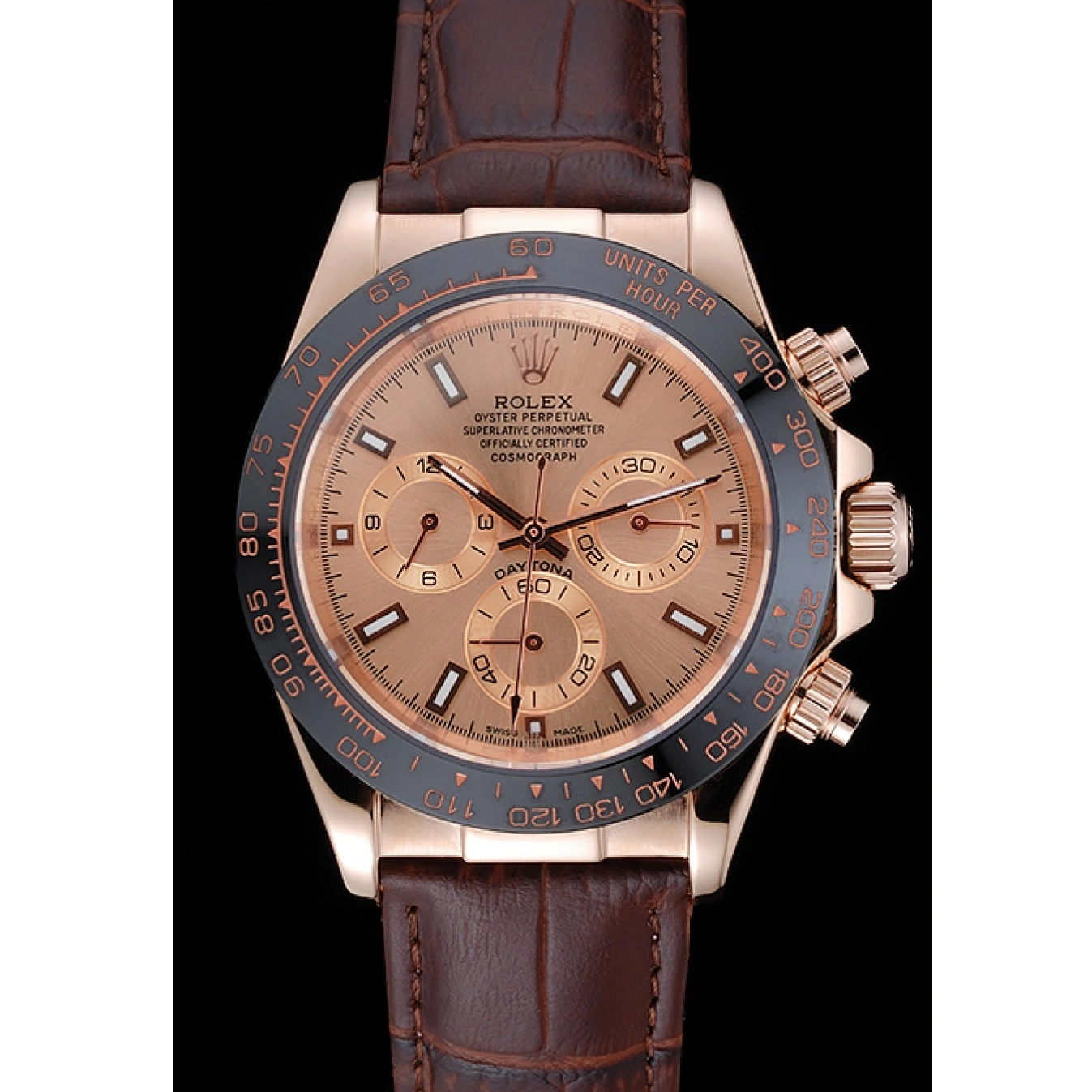 Aaa fake watches Brown Gold Cosmograph Leather Rose Bracelet Dial Case Rolex 1454243 Daytona Brown 1013